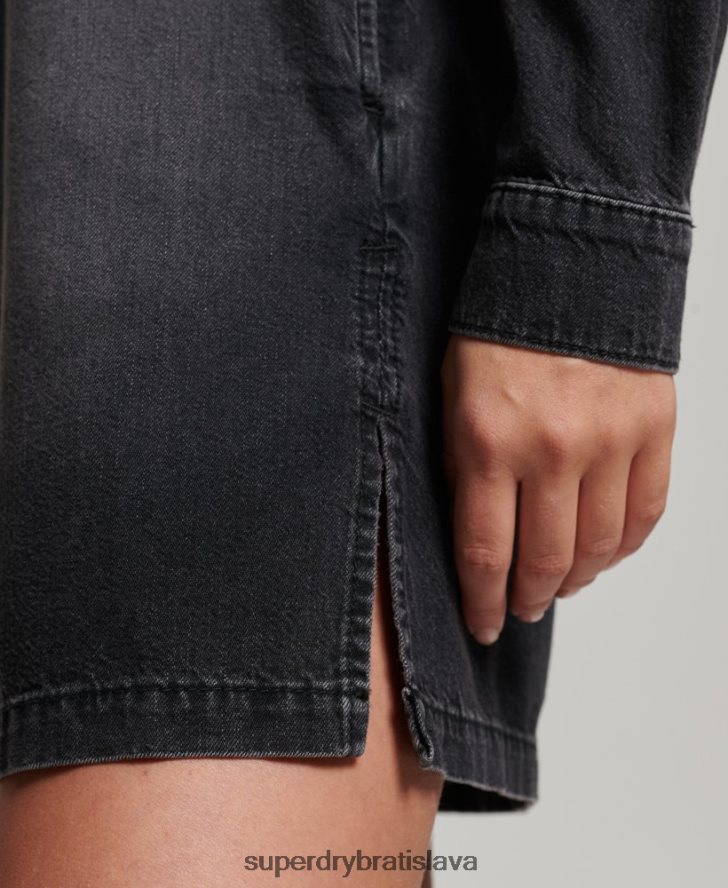 Superdry ženy džínsové košeľové šaty 6B4ZTR2506 oblečenie tmavošedý