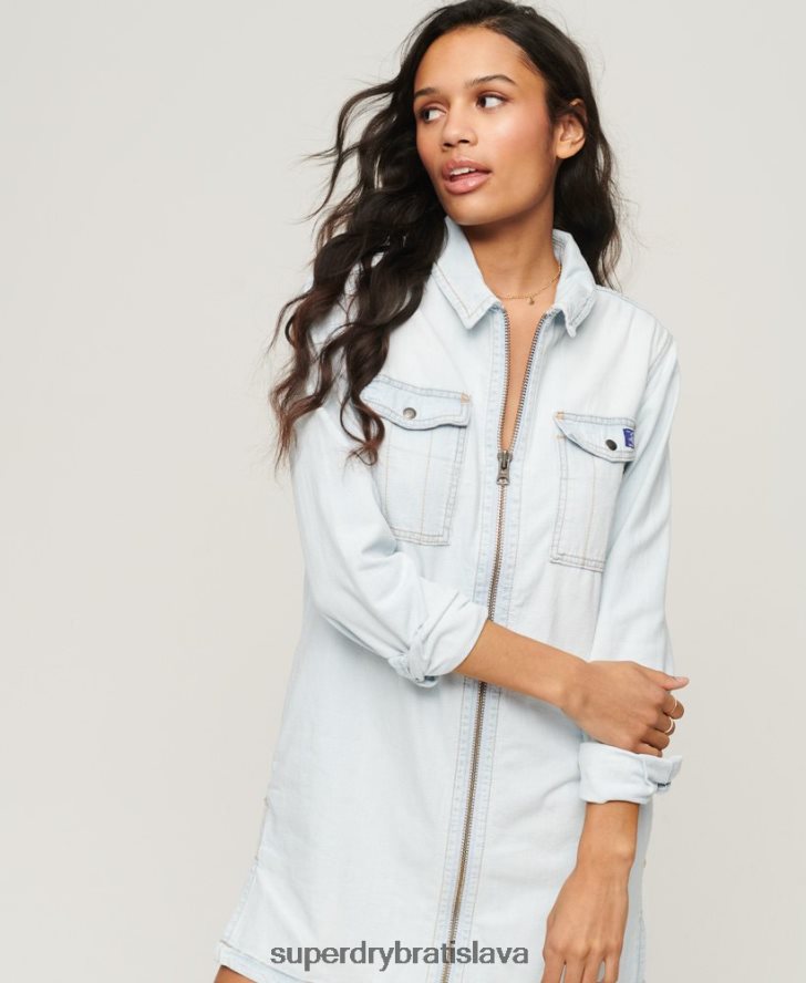 Superdry ženy džínsové košeľové šaty 6B4ZTR2543 oblečenie svetlo modrá