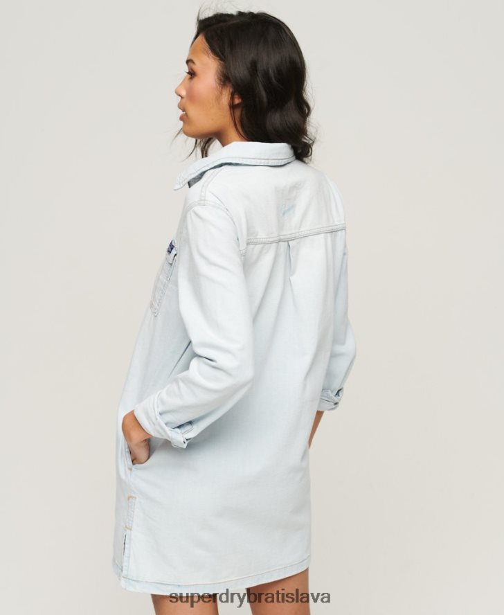 Superdry ženy džínsové košeľové šaty 6B4ZTR2543 oblečenie svetlo modrá