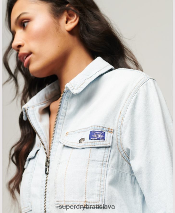 Superdry ženy džínsové košeľové šaty 6B4ZTR2543 oblečenie svetlo modrá