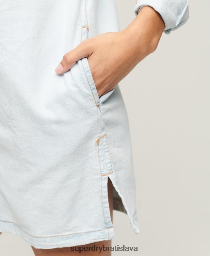 Superdry ženy džínsové košeľové šaty 6B4ZTR2543 oblečenie svetlo modrá