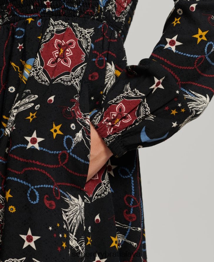 Superdry ženy dlhé potiahnuté šaty 6B4ZTR6718 oblečenie čierna