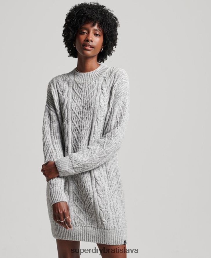 Superdry ženy florentské kabelové pletené šaty 6B4ZTR2548 oblečenie sivá