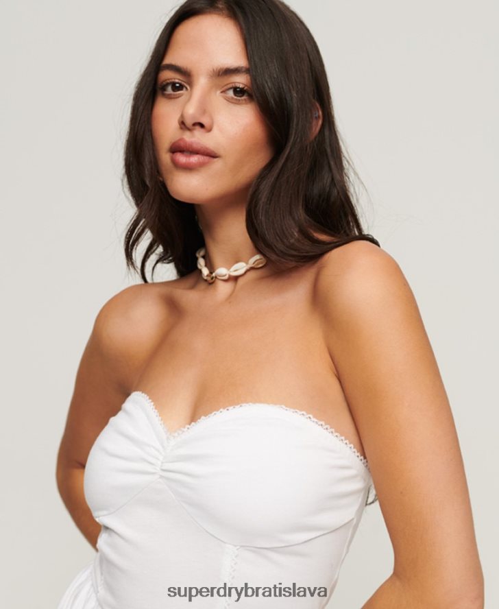 Superdry ženy Čipkované bandeau mini šaty z 50. rokov 6B4ZTR1998 oblečenie biely