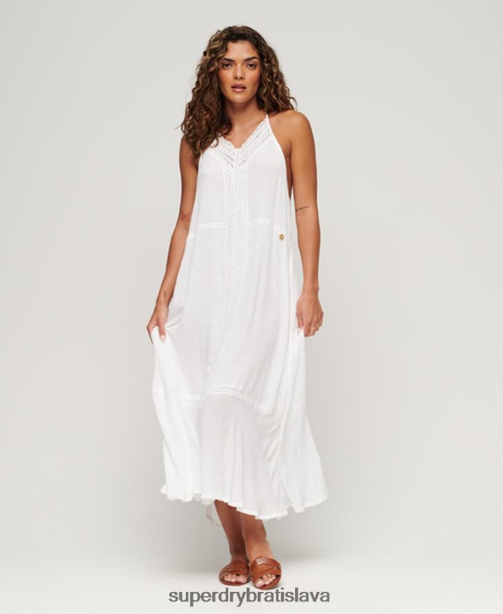 Superdry ženy čipkované maxi šaty 6B4ZTR2213 oblečenie biely