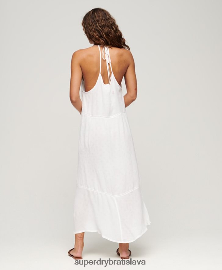Superdry ženy čipkované maxi šaty 6B4ZTR2213 oblečenie biely