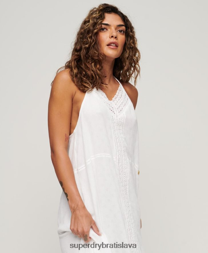 Superdry ženy čipkované maxi šaty 6B4ZTR2213 oblečenie biely
