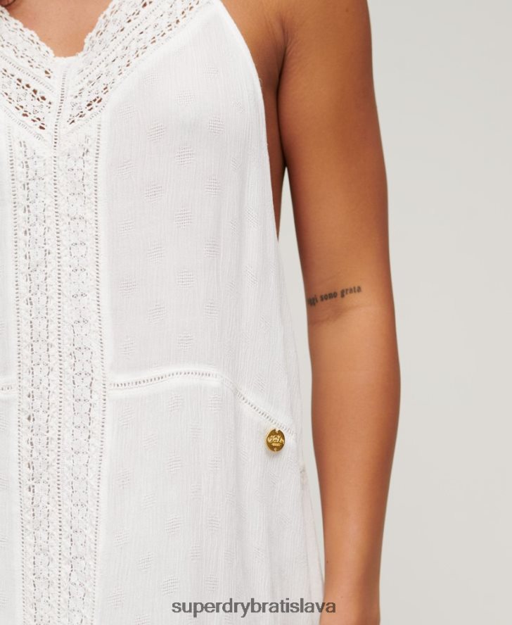 Superdry ženy čipkované maxi šaty 6B4ZTR2213 oblečenie biely