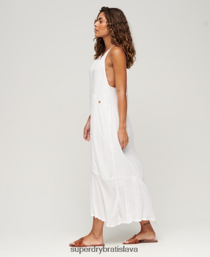Superdry ženy čipkované maxi šaty 6B4ZTR2213 oblečenie biely