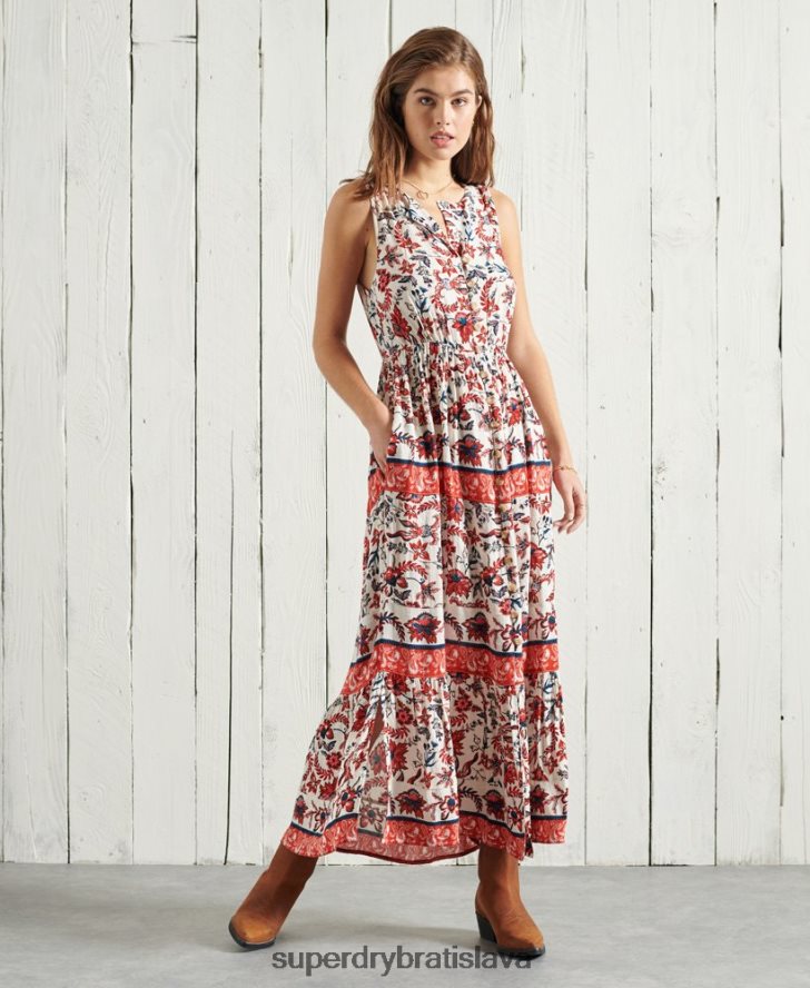 Superdry ženy luci maxi šaty 6B4ZTR6783 oblečenie biely