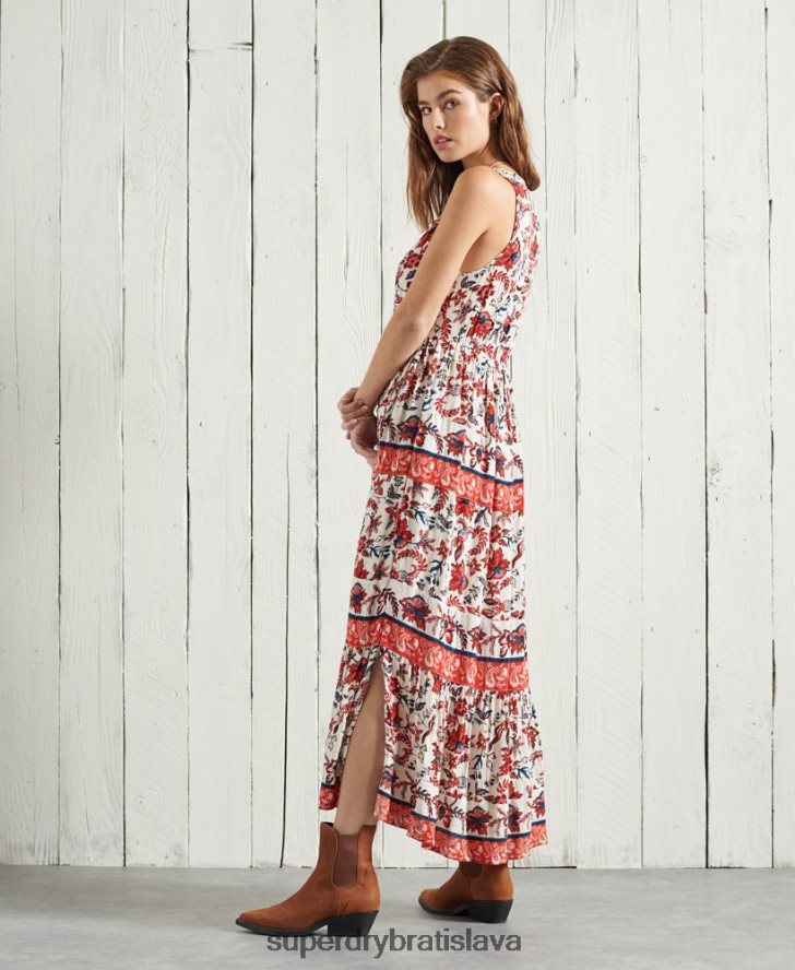 Superdry ženy luci maxi šaty 6B4ZTR6783 oblečenie biely