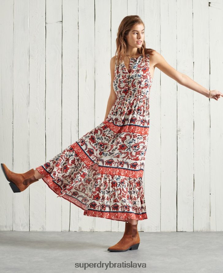 Superdry ženy luci maxi šaty 6B4ZTR6783 oblečenie biely