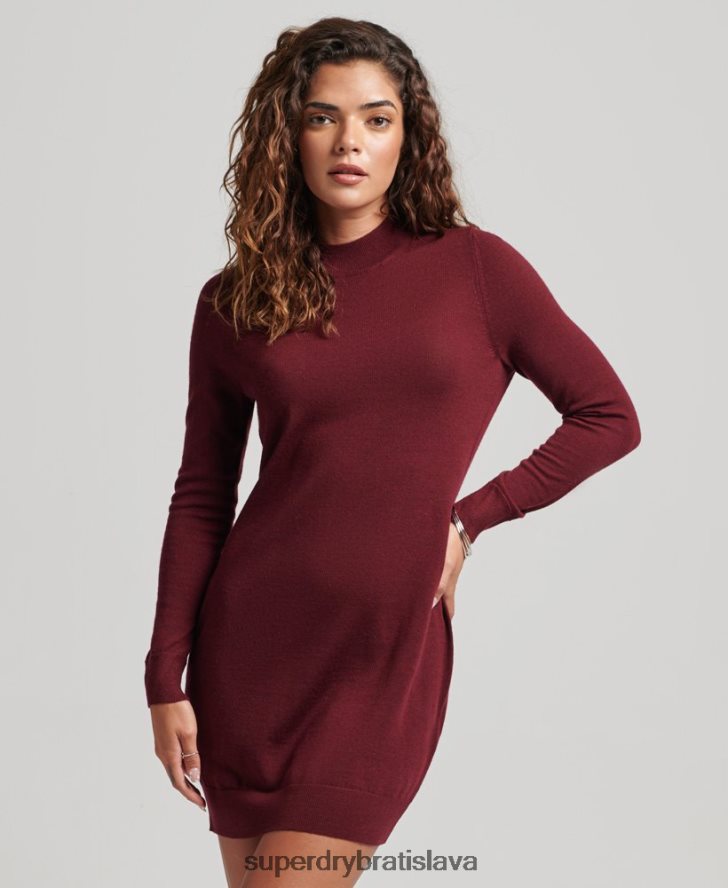 Superdry ženy merino pletené šaty 6B4ZTR2483 oblečenie červená