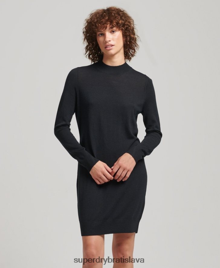 Superdry ženy merino pletené šaty 6B4ZTR2508 oblečenie čierna