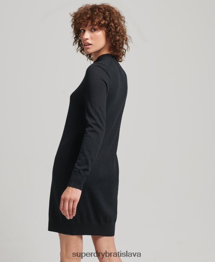 Superdry ženy merino pletené šaty 6B4ZTR2508 oblečenie čierna