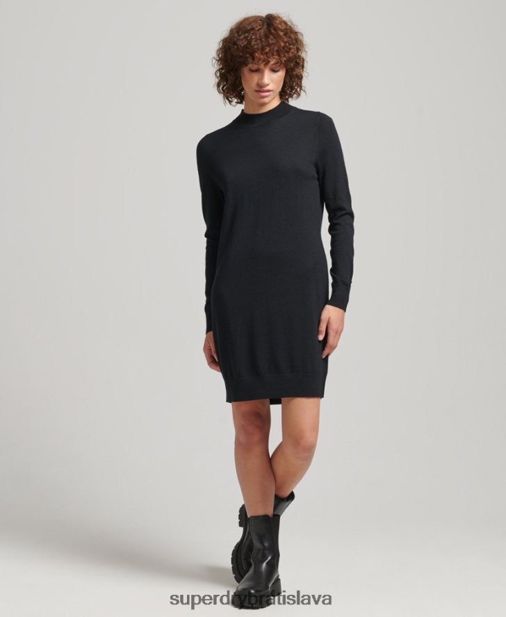 Superdry ženy merino pletené šaty 6B4ZTR2508 oblečenie čierna