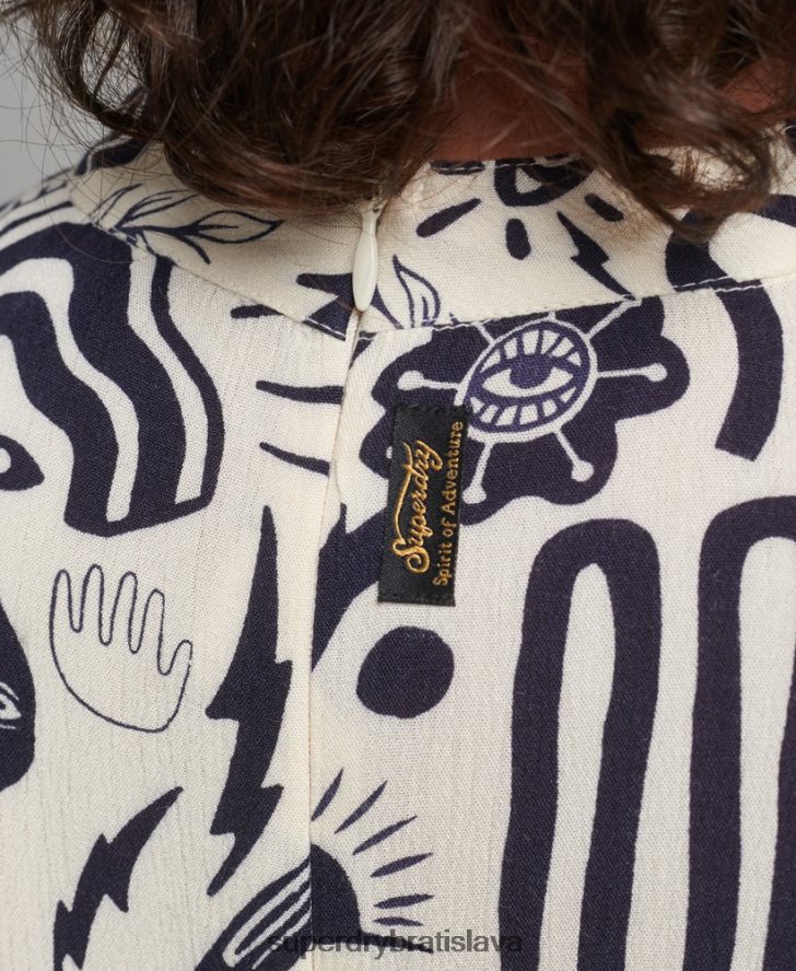 Superdry ženy midi šaty s dlhým rukávom s potlačou 6B4ZTR6707 oblečenie krém