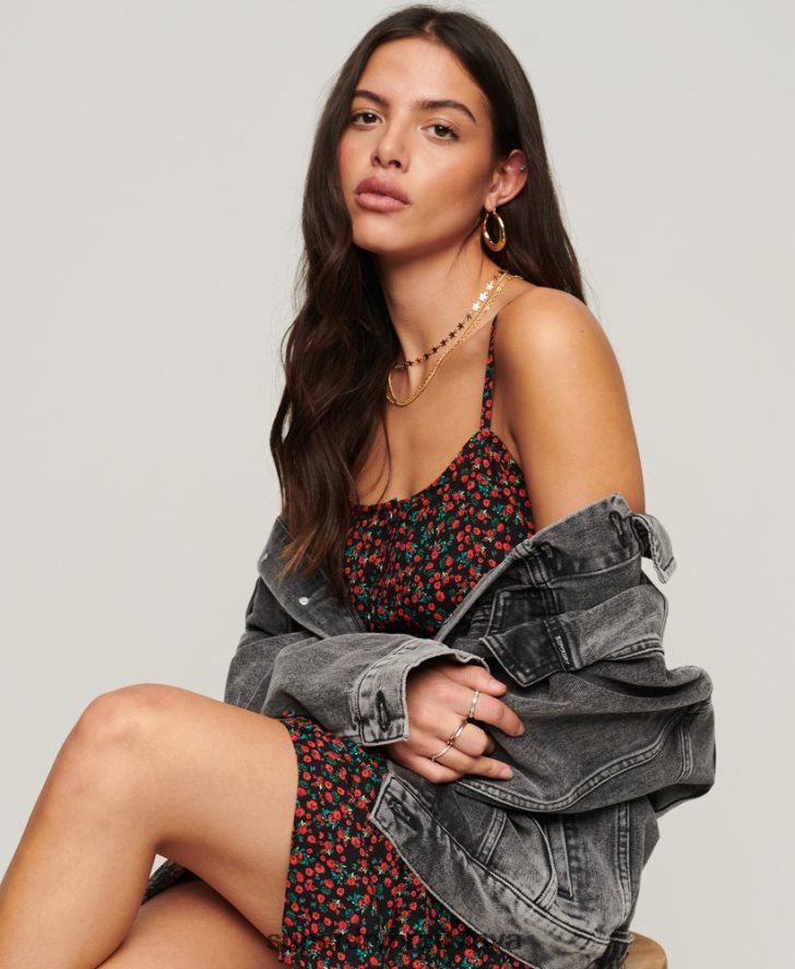 Superdry ženy midi šaty s potlačou na gombíky 6B4ZTR1987 oblečenie čierna