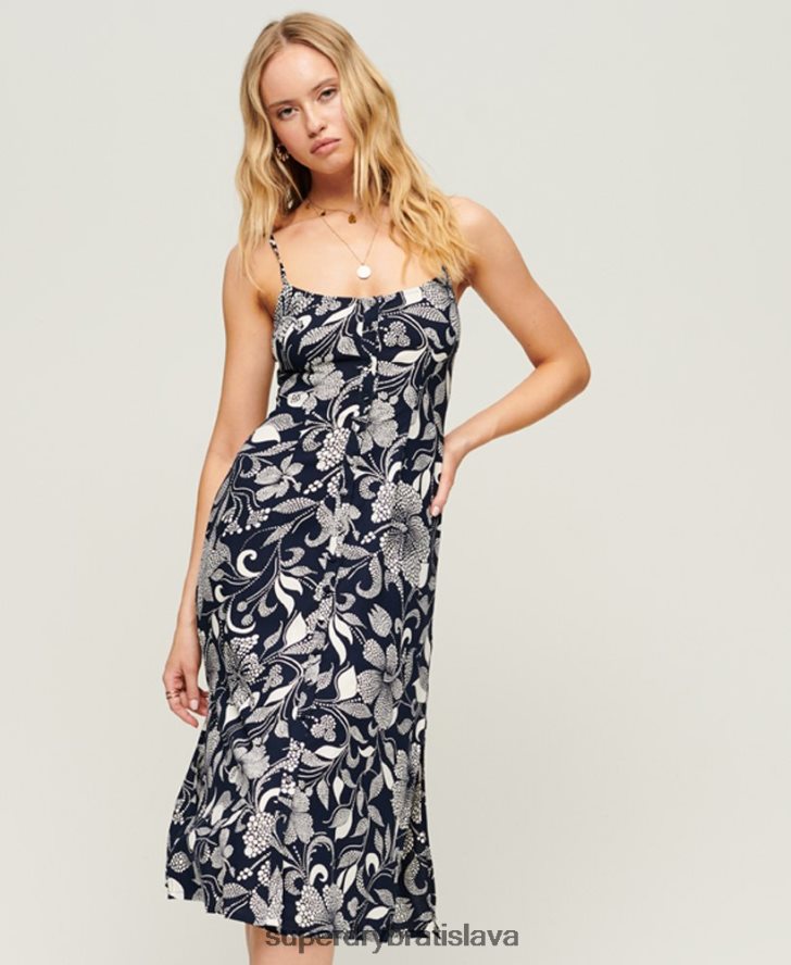 Superdry ženy midi šaty s potlačou na gombíky 6B4ZTR2043 oblečenie námorníctvo