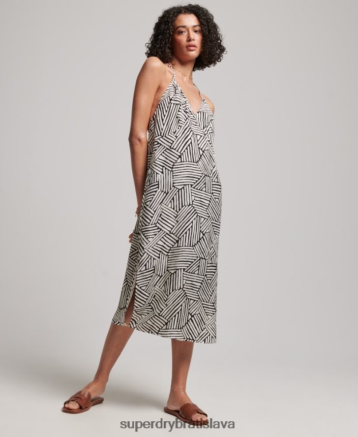 Superdry ženy midi slipové šaty s potlačou 6B4ZTR2322 oblečenie čierna