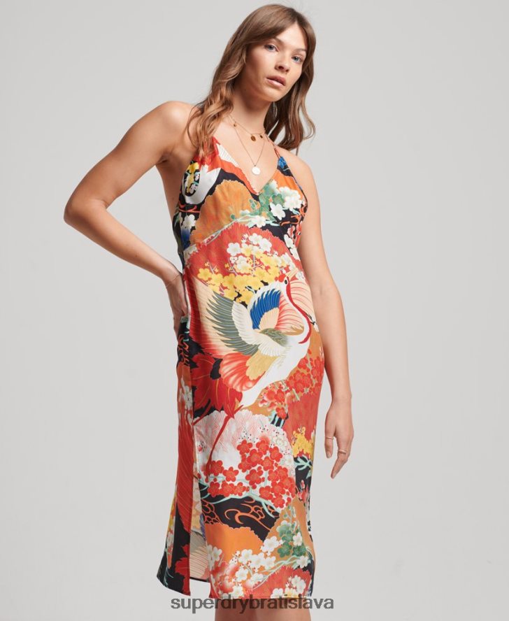 Superdry ženy midi slipové šaty s potlačou 6B4ZTR2486 oblečenie multi