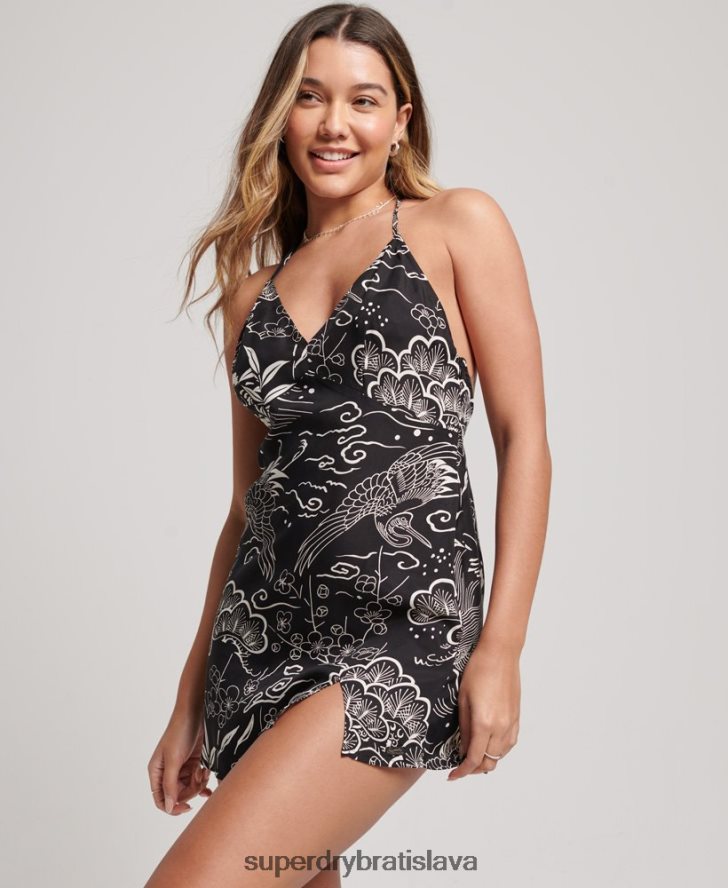 Superdry ženy mini šaty s potlačou 6B4ZTR2382 oblečenie čierna