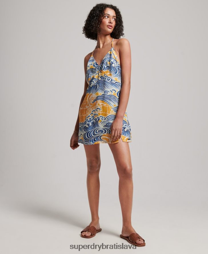 Superdry ženy mini šaty s potlačou 6B4ZTR2405 oblečenie zlato