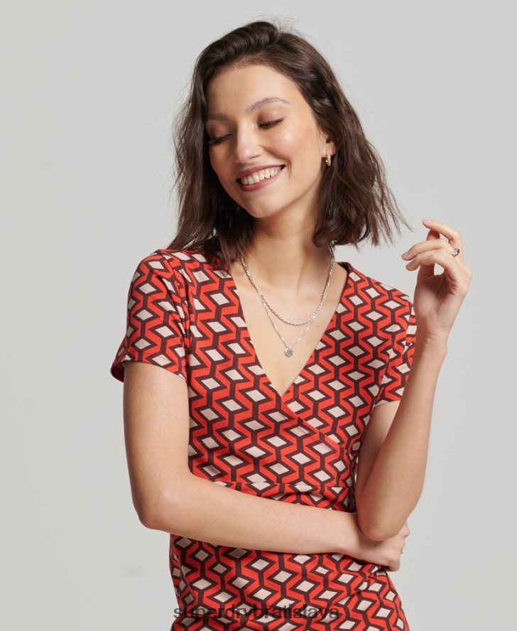 Superdry ženy mini denné šaty s potlačou 6B4ZTR2388 oblečenie oranžová