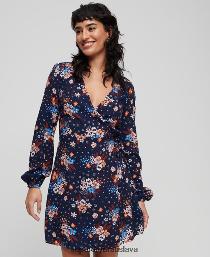 Superdry ženy mini zavinovacie šaty s potlačou 6B4ZTR2411 oblečenie námorníctvo