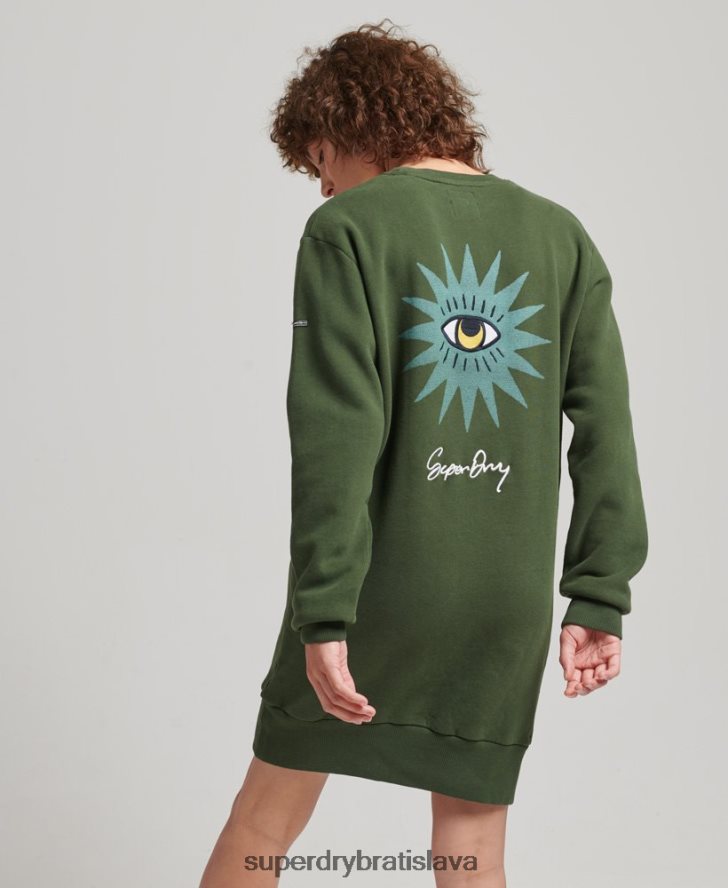 Superdry ženy nomádske ľudové mikinové šaty 6B4ZTR2534 oblečenie zelená