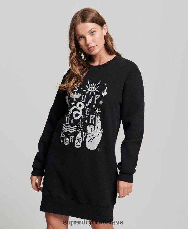 Superdry ženy nomádske ľudové mikinové šaty 6B4ZTR2542 oblečenie čierna