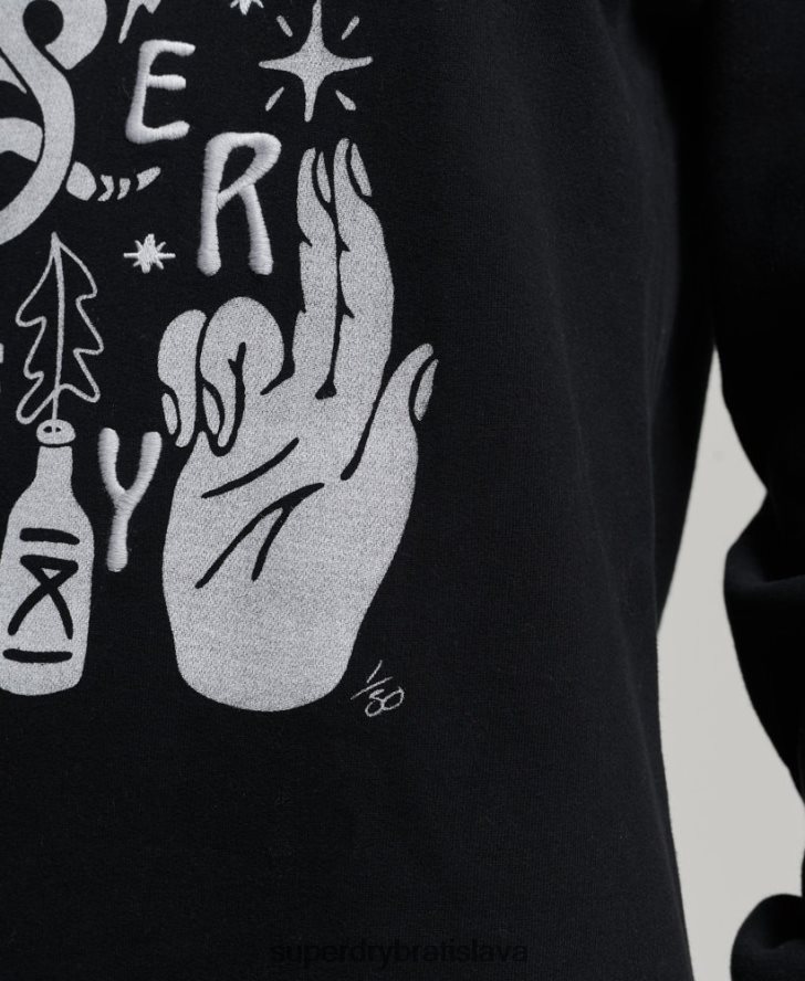 Superdry ženy nomádske ľudové mikinové šaty 6B4ZTR2542 oblečenie čierna