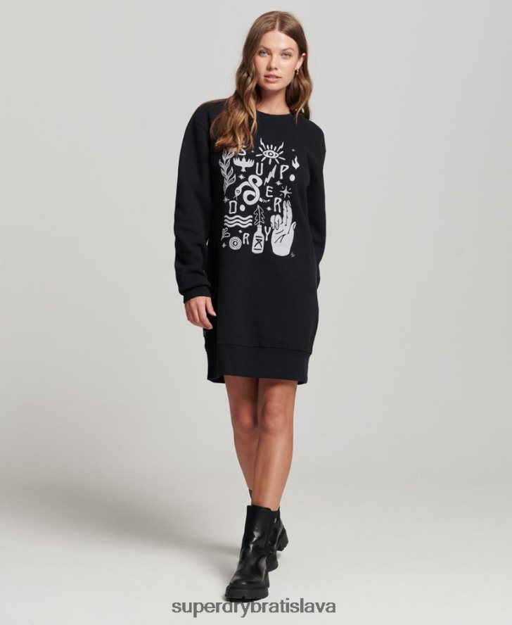 Superdry ženy nomádske ľudové mikinové šaty 6B4ZTR2542 oblečenie čierna