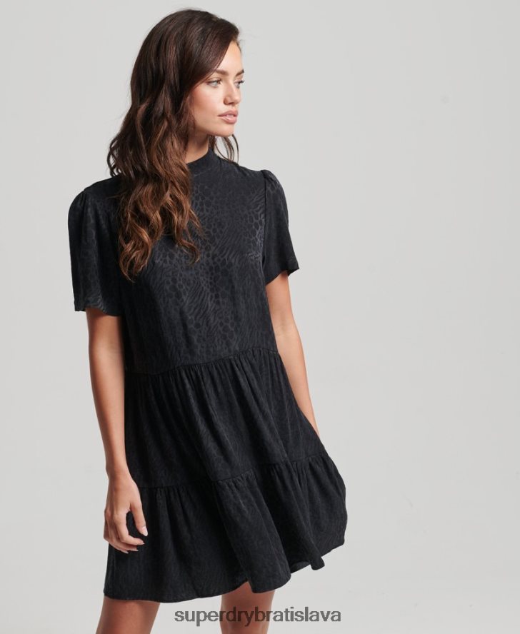 Superdry ženy odstupňované mini šaty s krátkym rukávom 6B4ZTR6720 oblečenie tmavošedý
