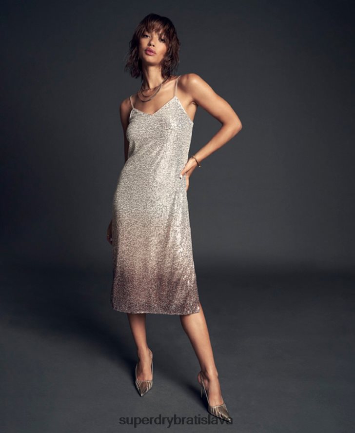 Superdry ženy ombre flitrové slip midi šaty 6B4ZTR2448 oblečenie krém
