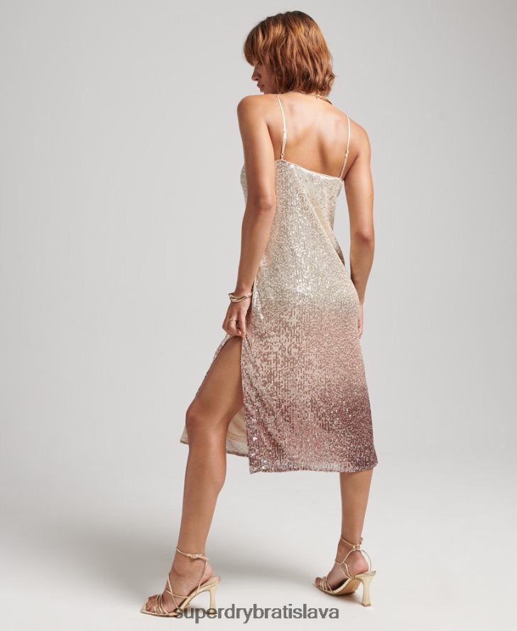 Superdry ženy ombre flitrové slip midi šaty 6B4ZTR2448 oblečenie krém