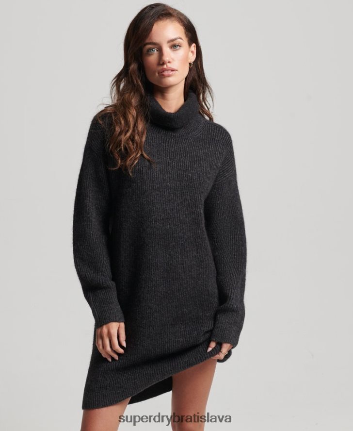 Superdry ženy pletené rolované svetrové šaty 6B4ZTR2451 oblečenie tmavošedý
