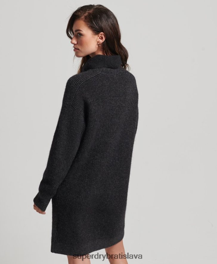 Superdry ženy pletené rolované svetrové šaty 6B4ZTR2451 oblečenie tmavošedý