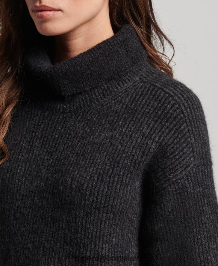 Superdry ženy pletené rolované svetrové šaty 6B4ZTR2451 oblečenie tmavošedý