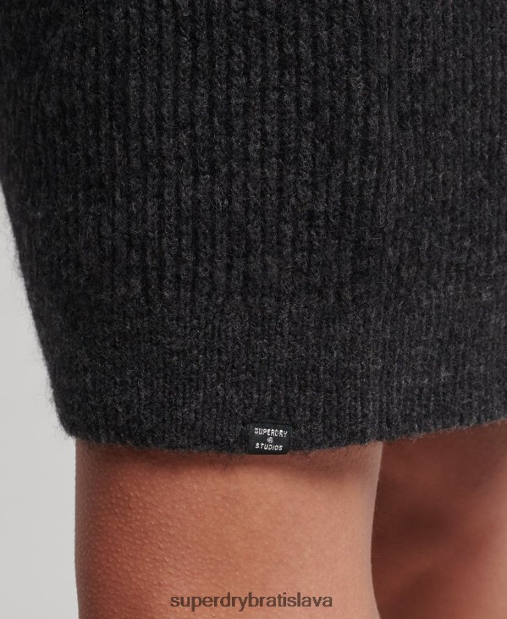 Superdry ženy pletené rolované svetrové šaty 6B4ZTR2451 oblečenie tmavošedý