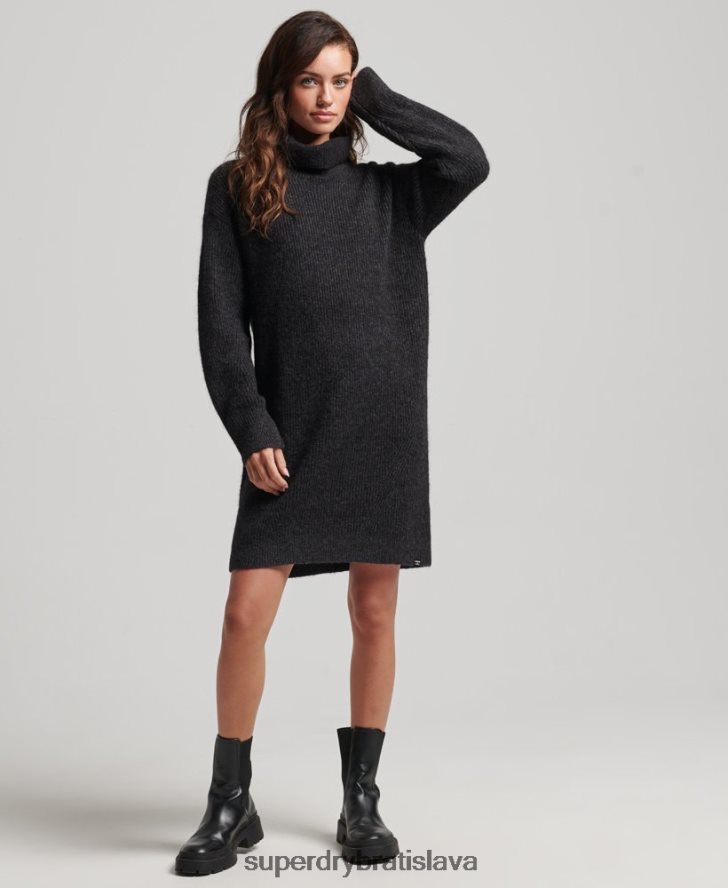 Superdry ženy pletené rolované svetrové šaty 6B4ZTR2451 oblečenie tmavošedý