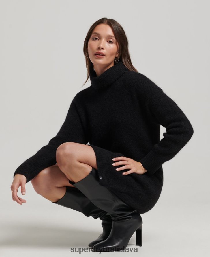 Superdry ženy pletené rolované svetrové šaty 6B4ZTR2495 oblečenie čierna