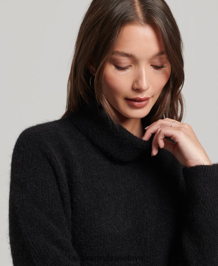 Superdry ženy pletené rolované svetrové šaty 6B4ZTR2495 oblečenie čierna