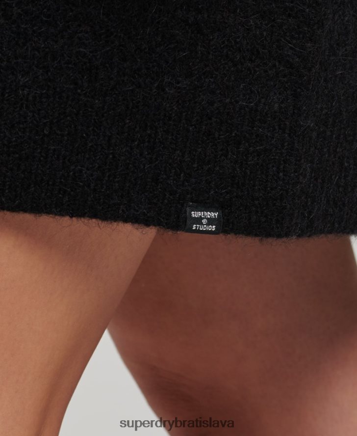 Superdry ženy pletené rolované svetrové šaty 6B4ZTR2495 oblečenie čierna
