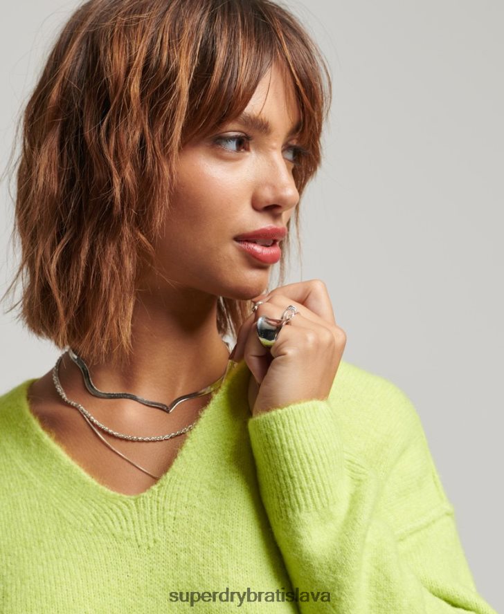 Superdry ženy pletené svetrové šaty s výstrihom do V 6B4ZTR2488 oblečenie zelená