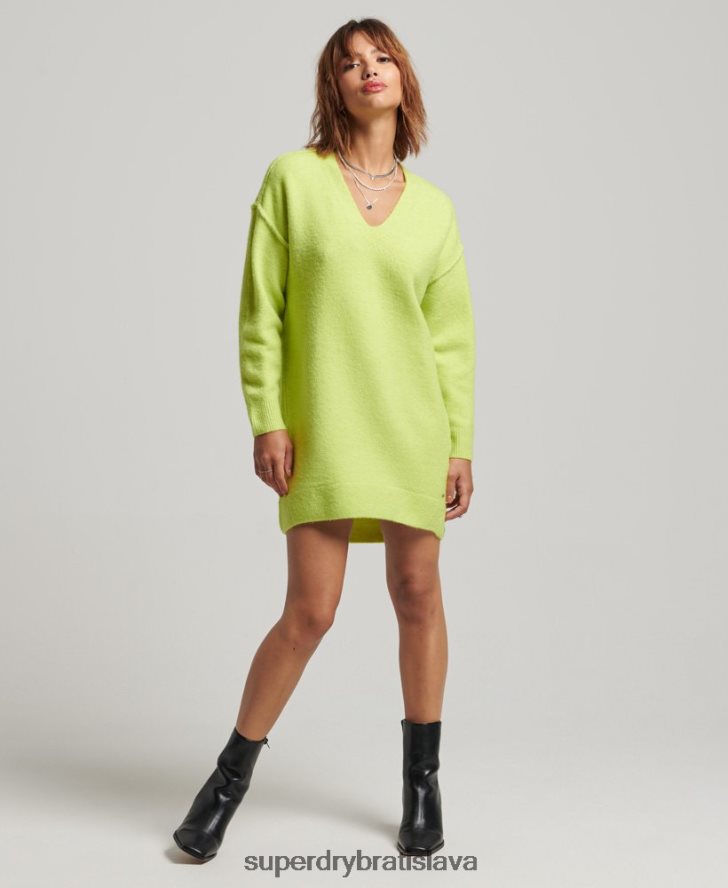 Superdry ženy pletené svetrové šaty s výstrihom do V 6B4ZTR2488 oblečenie zelená