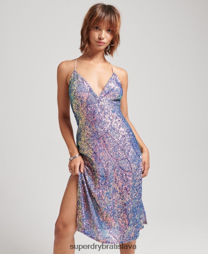 Superdry ženy ponorné flitrové midi slipové šaty 6B4ZTR2415 oblečenie multi