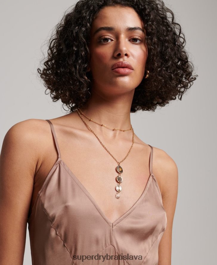 Superdry ženy saténové cami midi šaty 6B4ZTR2377 oblečenie hnedá