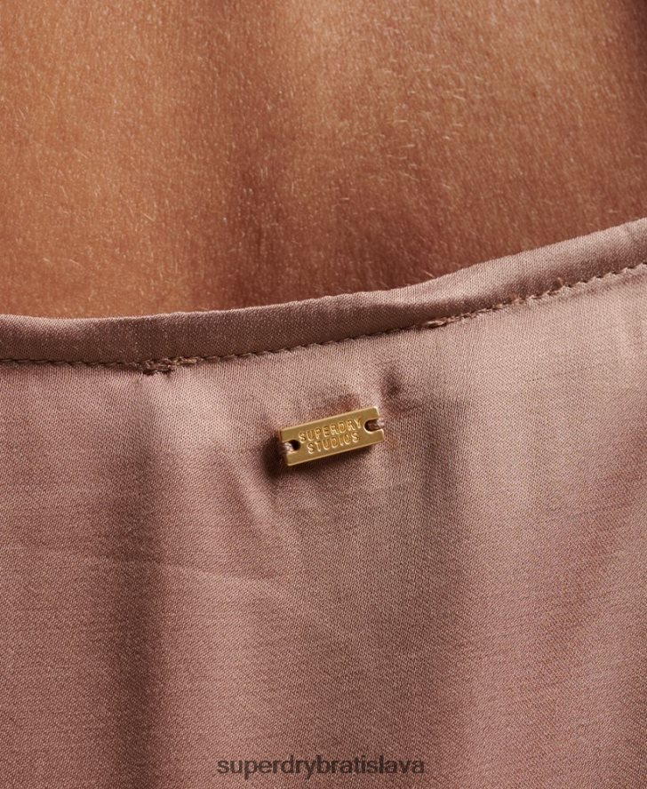Superdry ženy saténové cami midi šaty 6B4ZTR2377 oblečenie hnedá