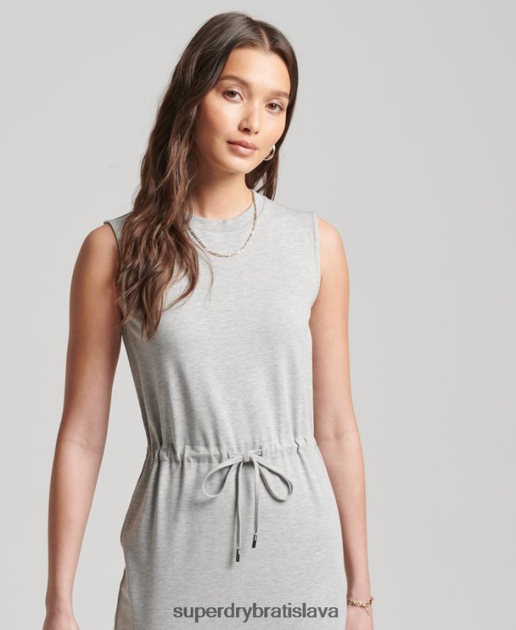 Superdry ženy studios jersey maxi šaty 6B4ZTR2526 oblečenie svetlo šedá